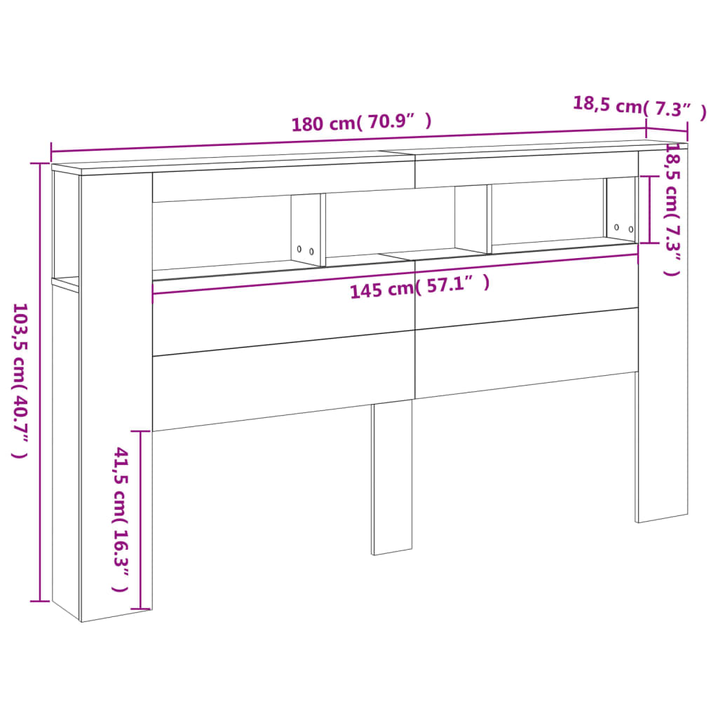 vidaXL Cabecero LED madera ingeniería marrón roble 180x18,5x103,5 cm