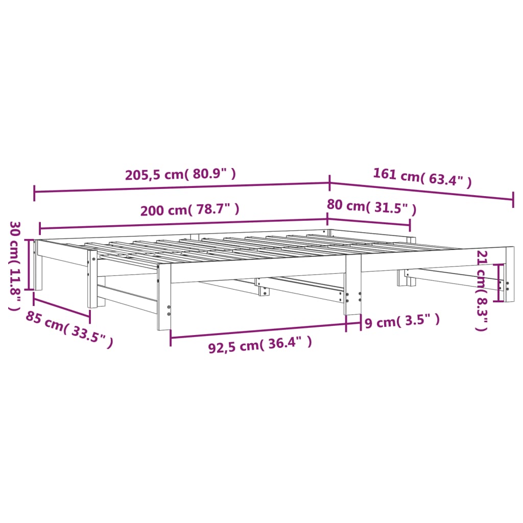 vidaXL Sofá cama extraíble madera maciza de pino negro 2x(80x200) cm