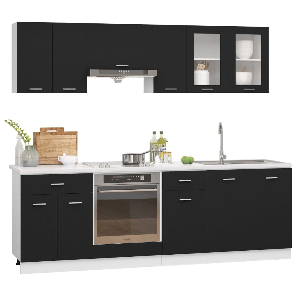 vidaXL Juego de muebles de cocina 8 piezas madera de ingeniería negro