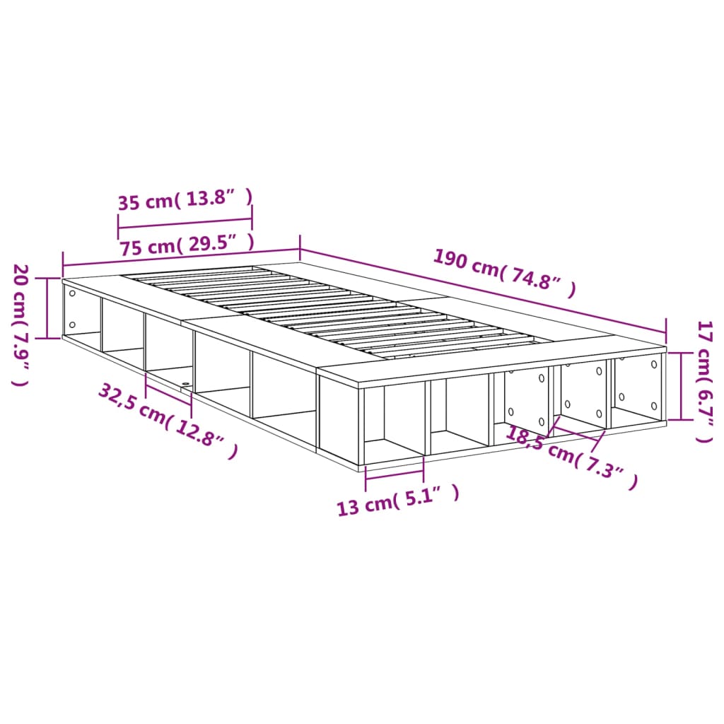 vidaXL Estructura de cama madera de ingeniería negra 75x190 cm