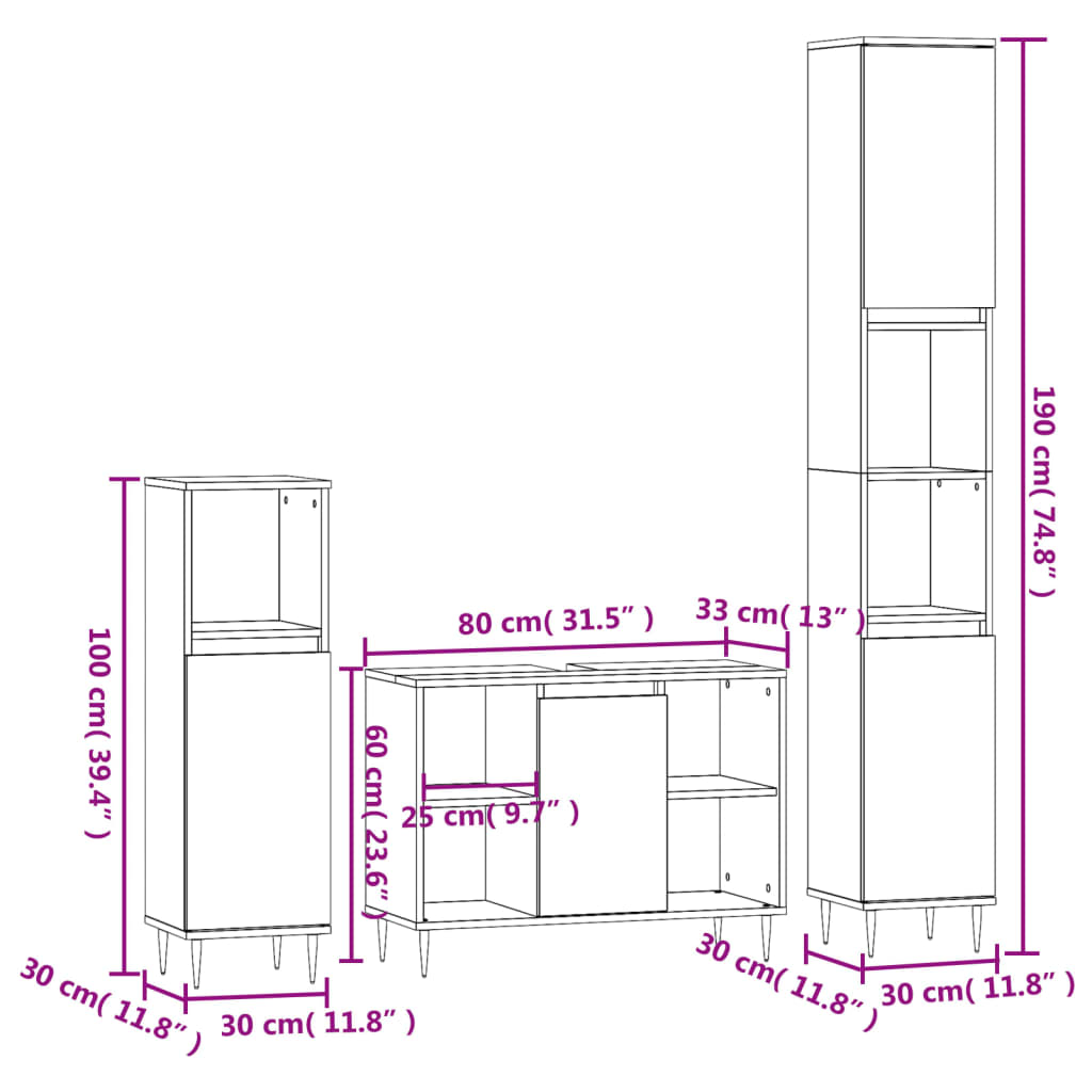 vidaXL Set de muebles de baño 3 pzas madera contrachapada roble Sonoma