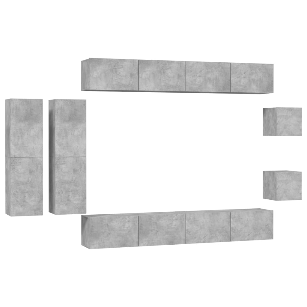 vidaXL Set de muebles de TV 8 pzas madera contrachapada gris hormigón