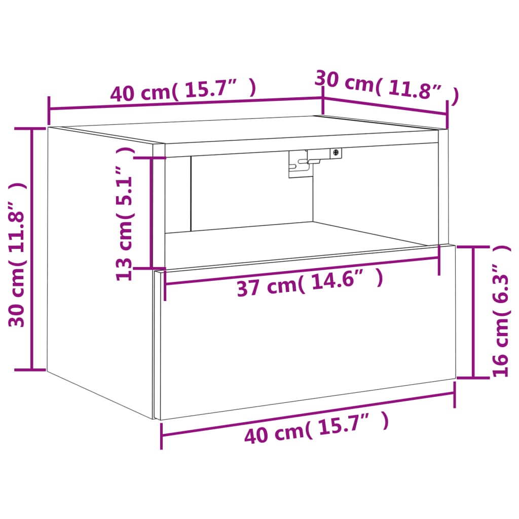 vidaXL Muebles de pared TV 2 uds madera ingeniería negro 40x30x30 cm