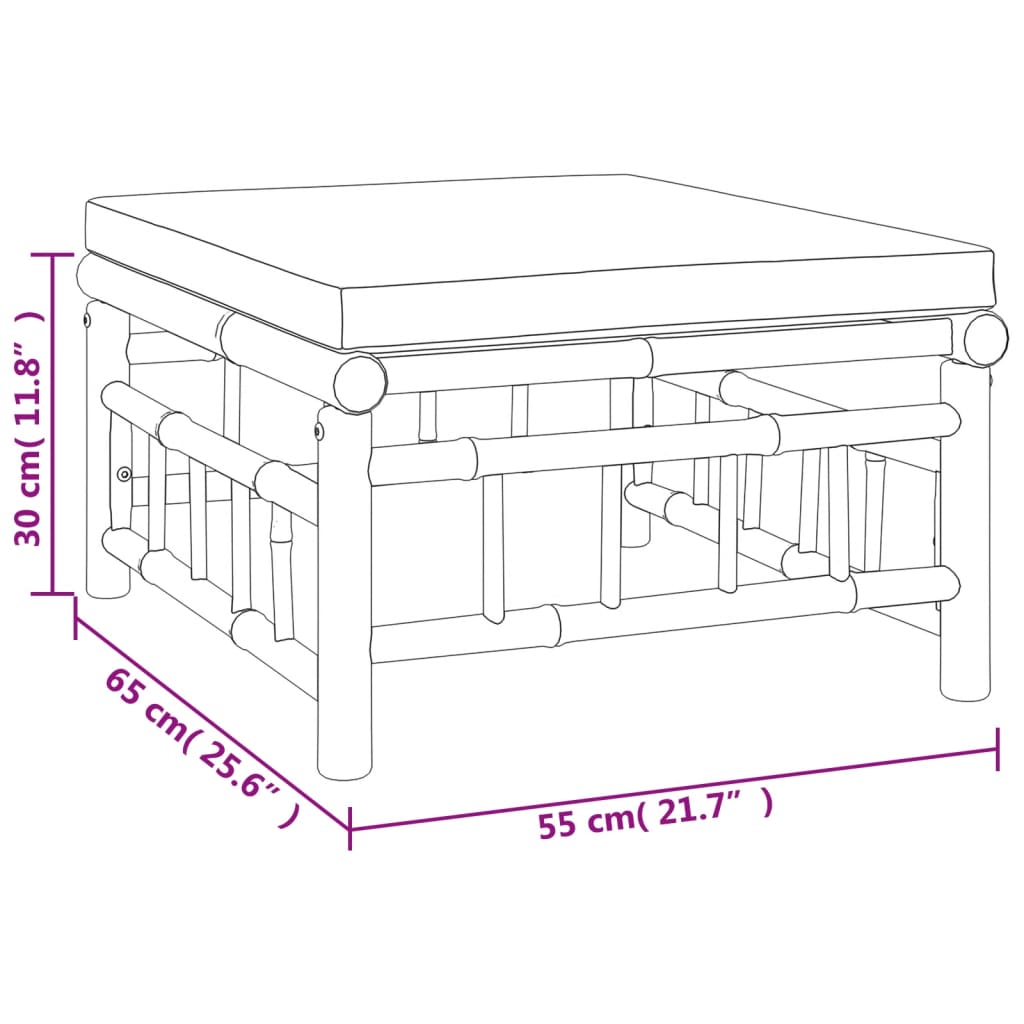 vidaXL Set de muebles de jardín 9 piezas bambú y cojines blanco crema