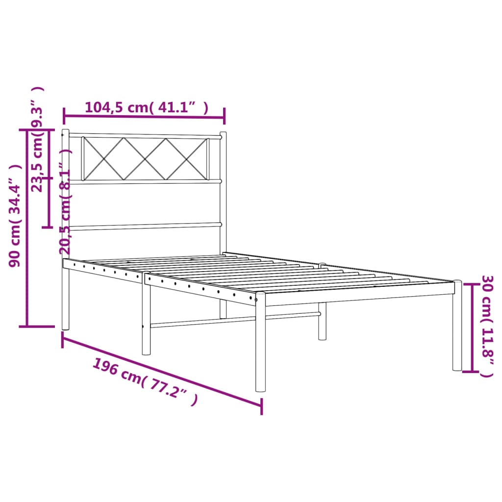 vidaXL Estructura cama sin colchón con cabecero metal negro 100x190 cm