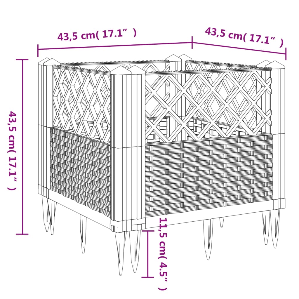 vidaXL Jardinera con clavijas PP gris 43,5x43,5x43,5 cm