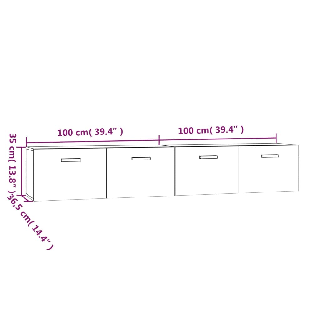 vidaXL Armarios pared 2 uds contrachapada blanco brillo 100x36,5x35 cm