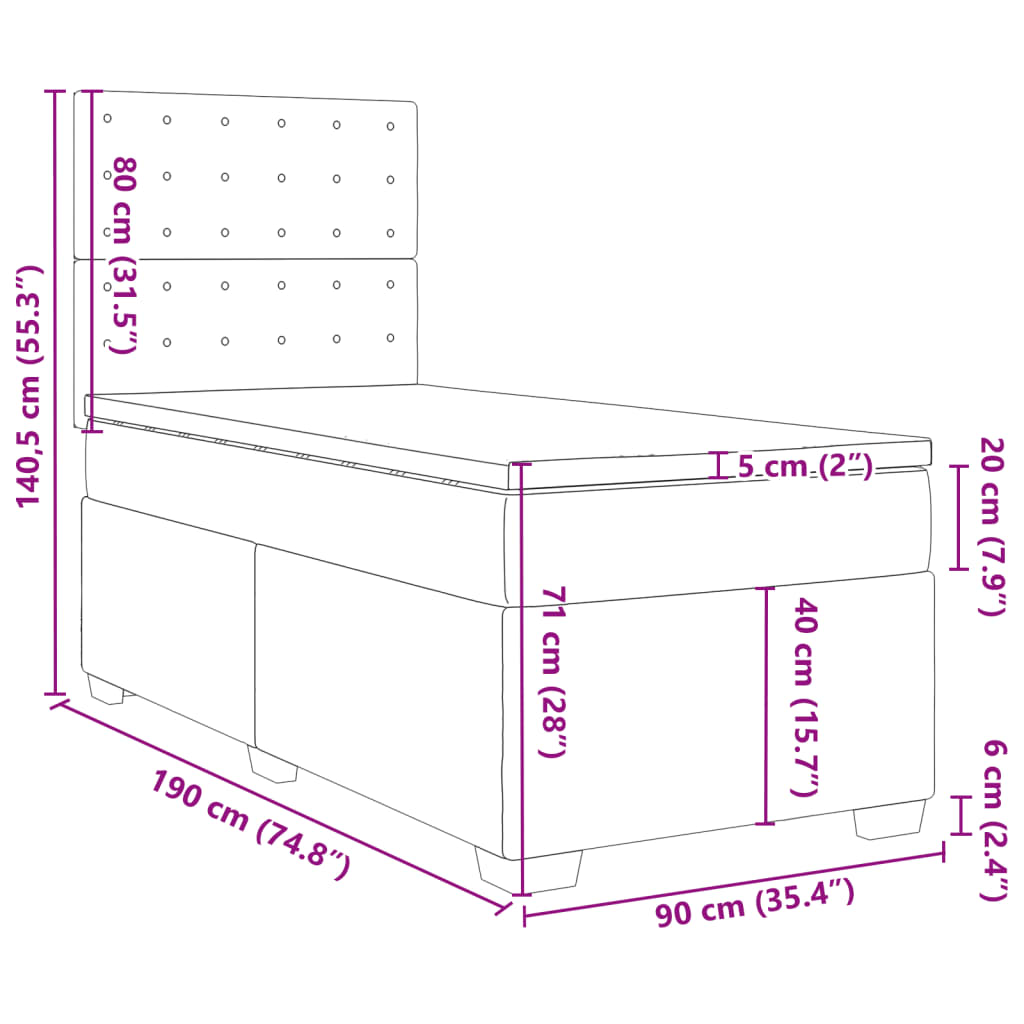 vidaXL Cama box spring con colchón tela azul 90x190 cm