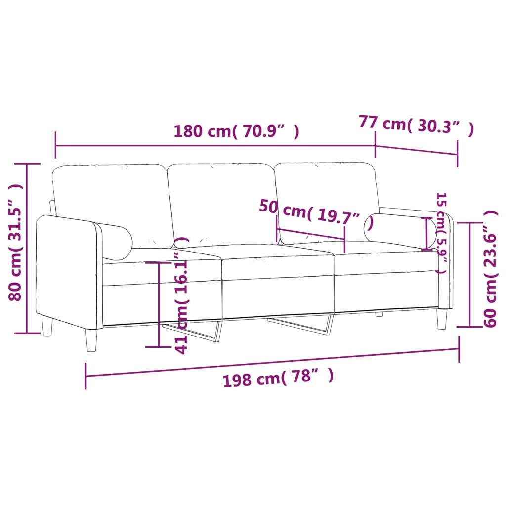 vidaXL Sofá de 3 plazas con cojines terciopelo negro 180 cm