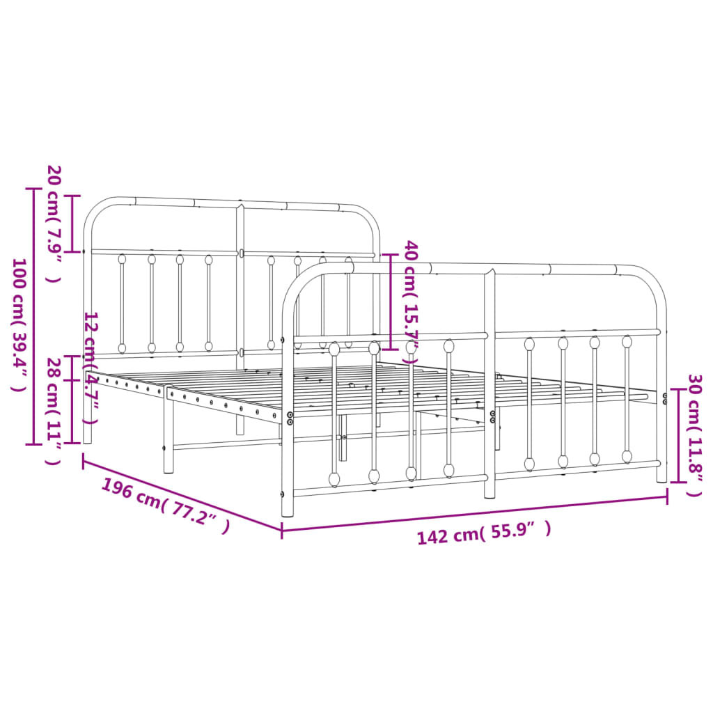 vidaXL Estructura cama sin colchón con estribo metal blanco 135x190 cm