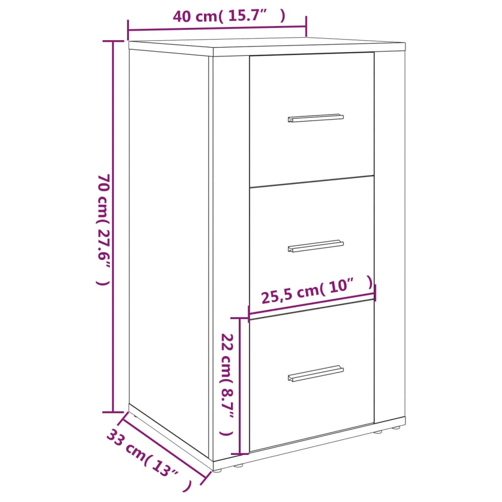 vidaXL Aparador de madera contrachapada gris hormigón 40x33x70 cm