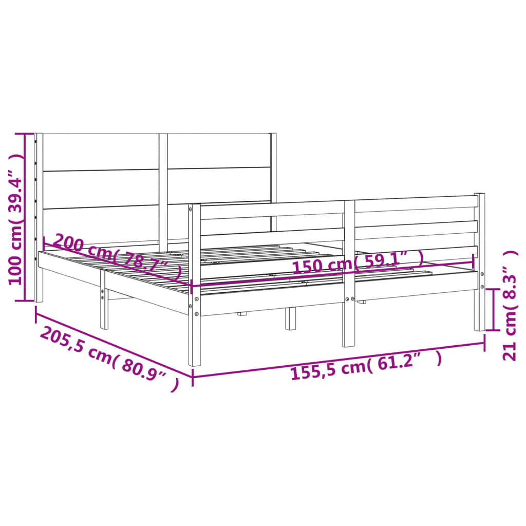 vidaXL Estructura de cama matrimonio con cabecero madera maciza blanco