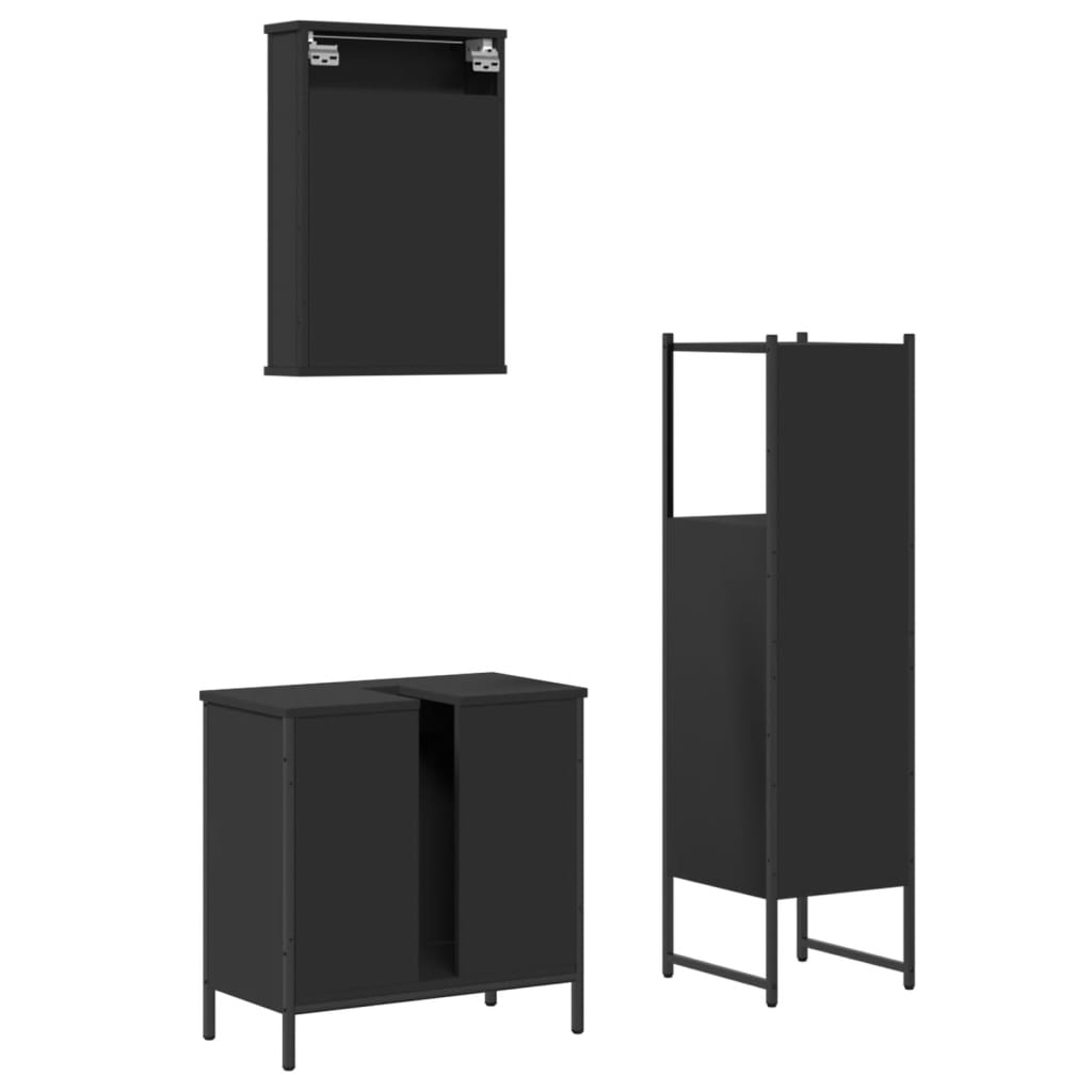 vidaXL Juego de muebles de baño 3 pzas madera contrachapada negro