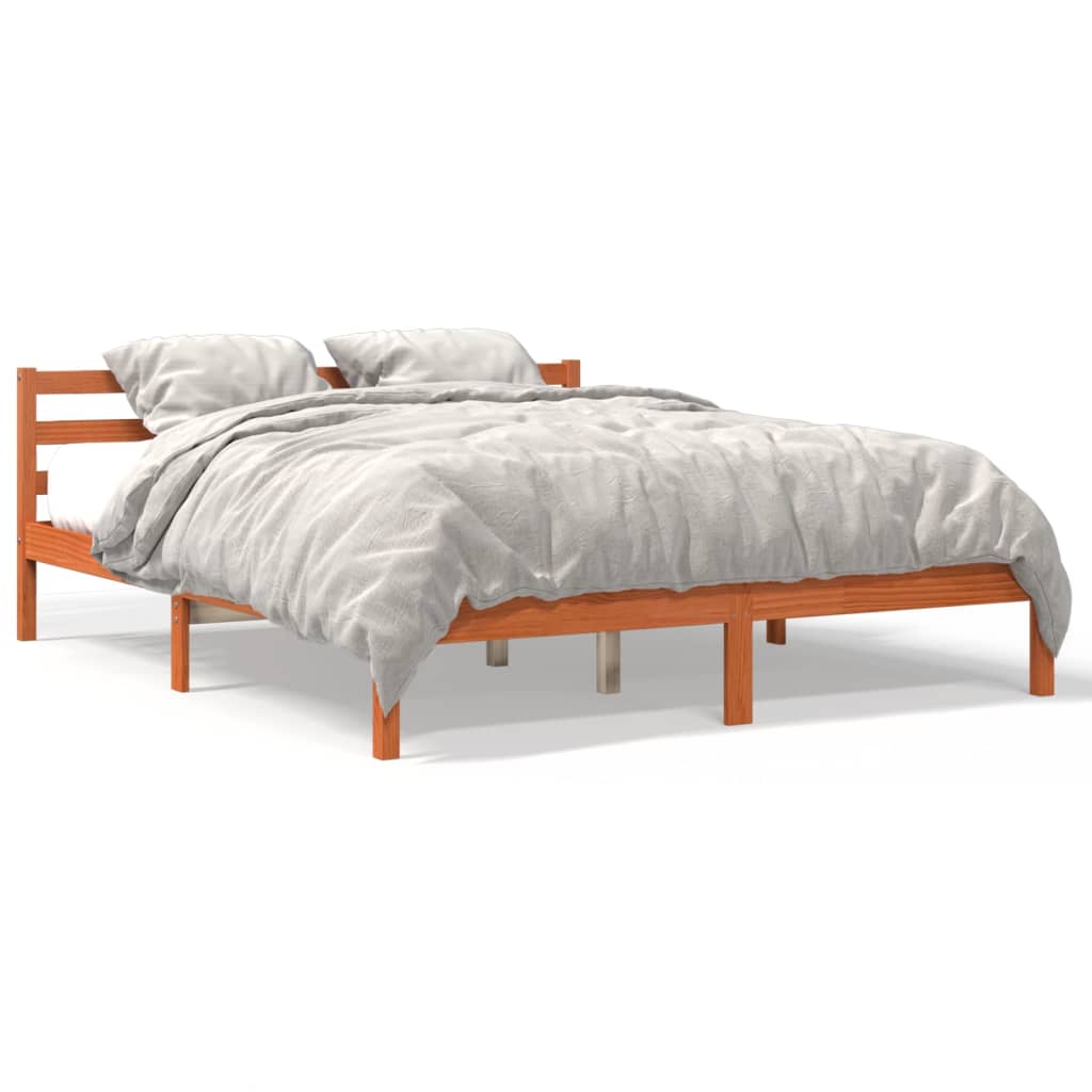 vidaXL Cama sin colchón madera maciza de pino marrón cera 160x200 cm