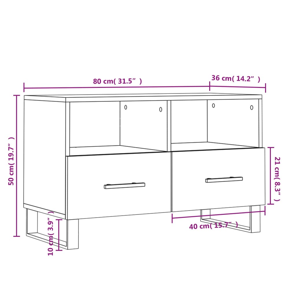 vidaXL Mueble para TV madera contrachapada negro 80x36x50 cm