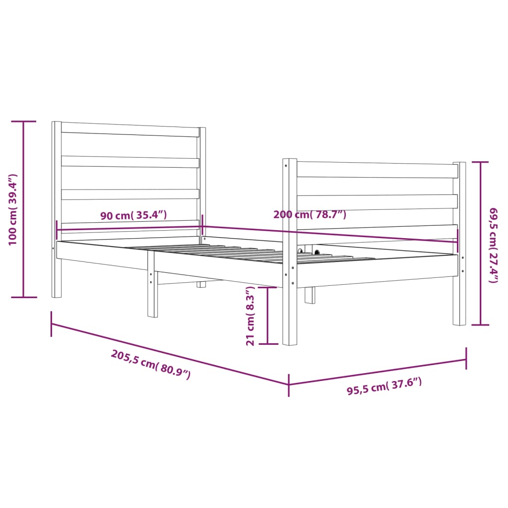 vidaXL Estructura cama sin colchón madera pino marrón miel 90x200 cm