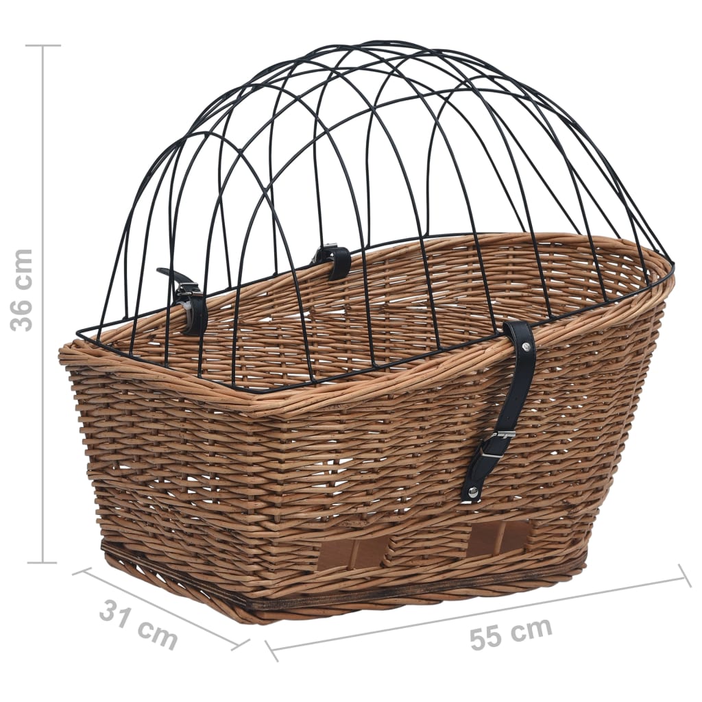 vidaXL Cesta trasera de bicicleta con tapa sauce natural 55x31x36 cm