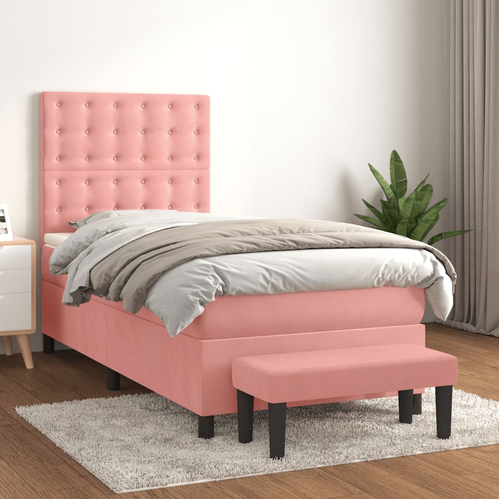 vidaXL Cama box spring con colchón terciopelo rosa 90x190 cm