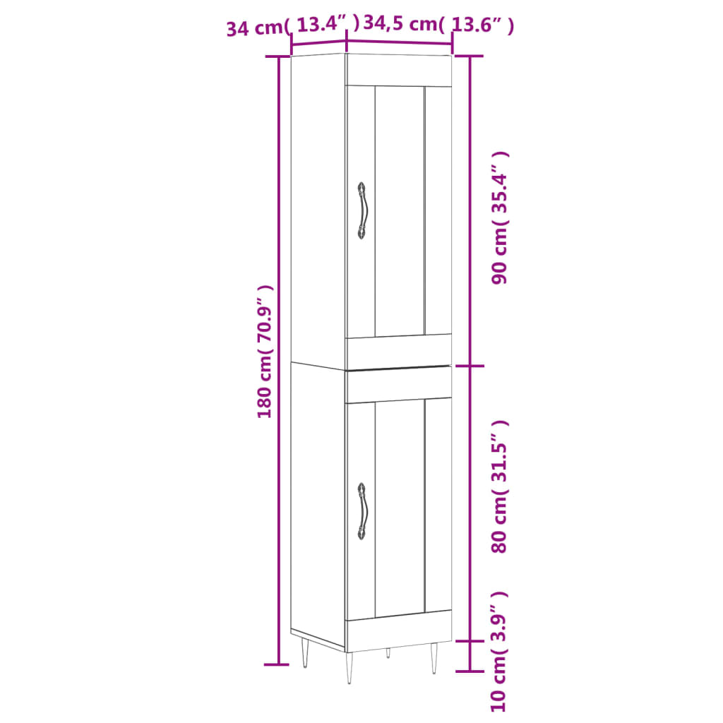 vidaXL Aparador de madera contrachapada roble Sonoma 34,5x34x180 cm