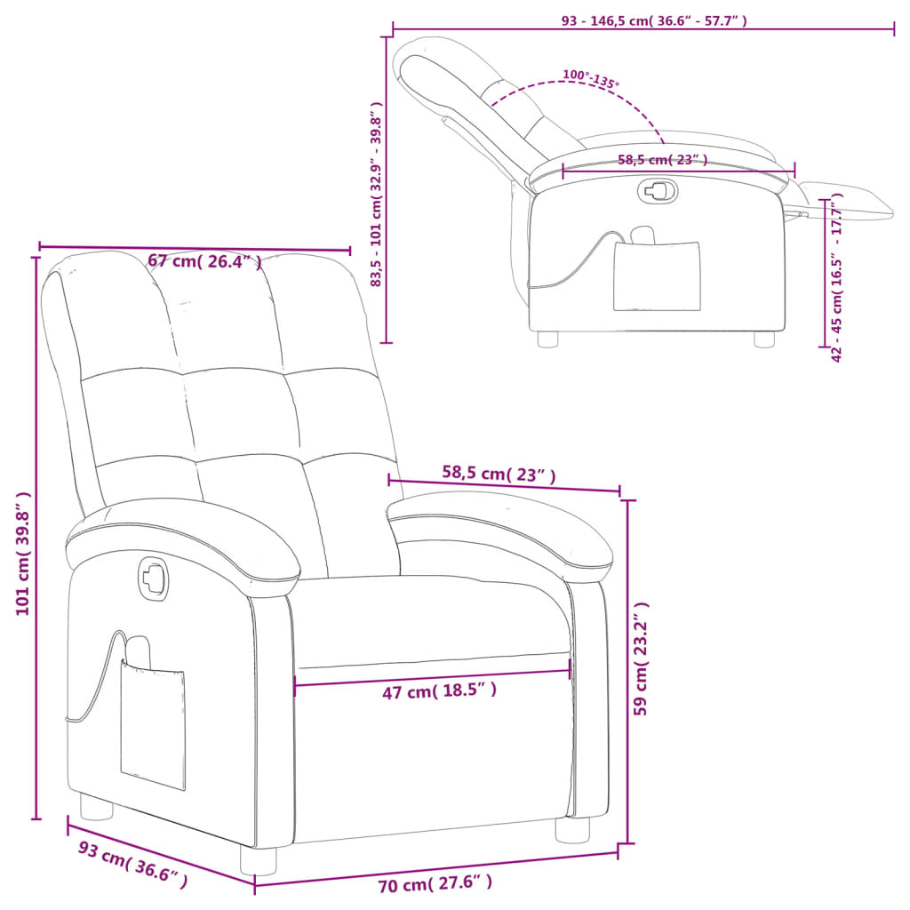 vidaXL Sillón de masaje reclinable de tela gris oscuro