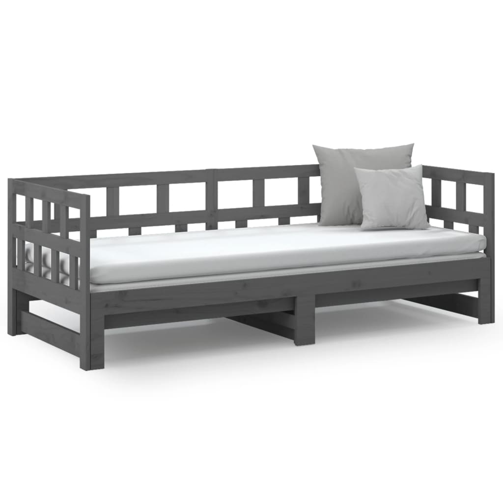 vidaXL Sofá cama extraíble madera maciza de pino gris 2x(90x200) cm