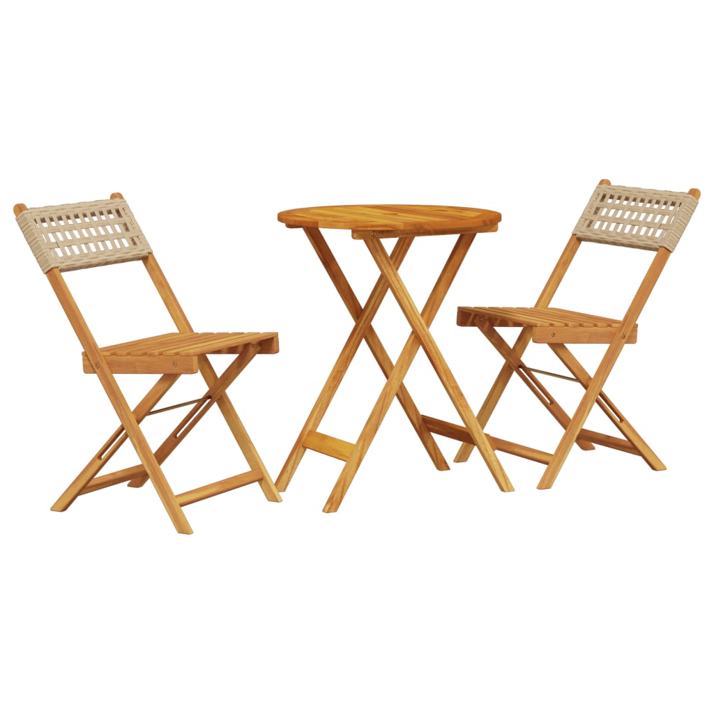 vidaXL Juego de bistro de 3 piezas ratán PE y madera maciza beige