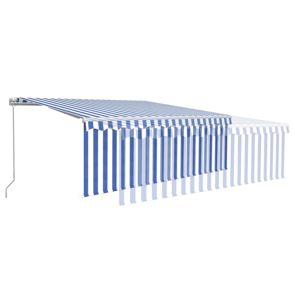 vidaXL Toldo retráctil manual con persiana y LED azul y blanco 4,5x3 m