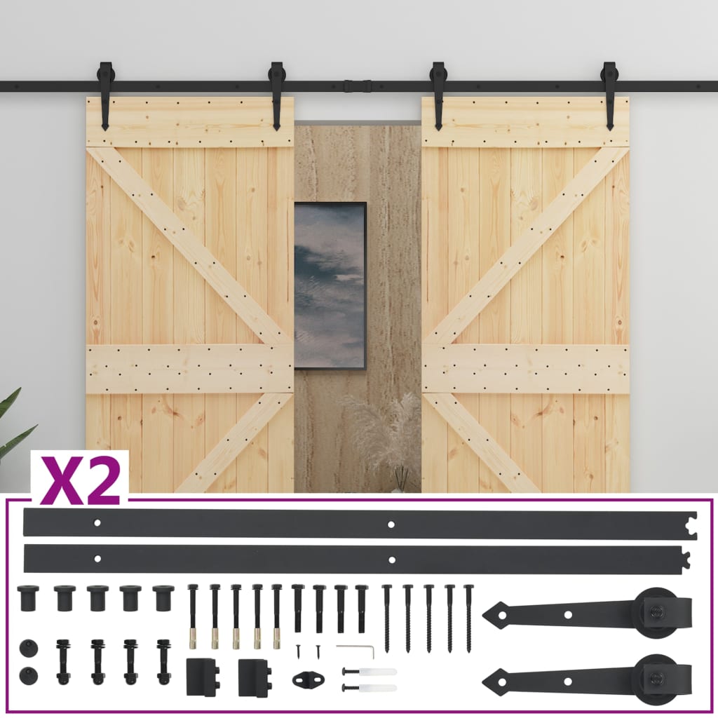 vidaXL Puerta corredera con herrajes madera maciza de pino 80x210 cm