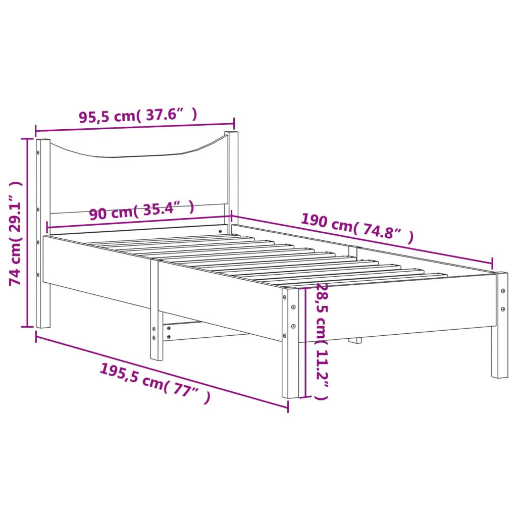 vidaXL Estructura de cama sin colchón madera maciza marrón 90x190 cm