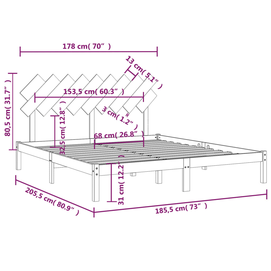 vidaXL Estructura de cama de madera maciza super king 180x200 cm