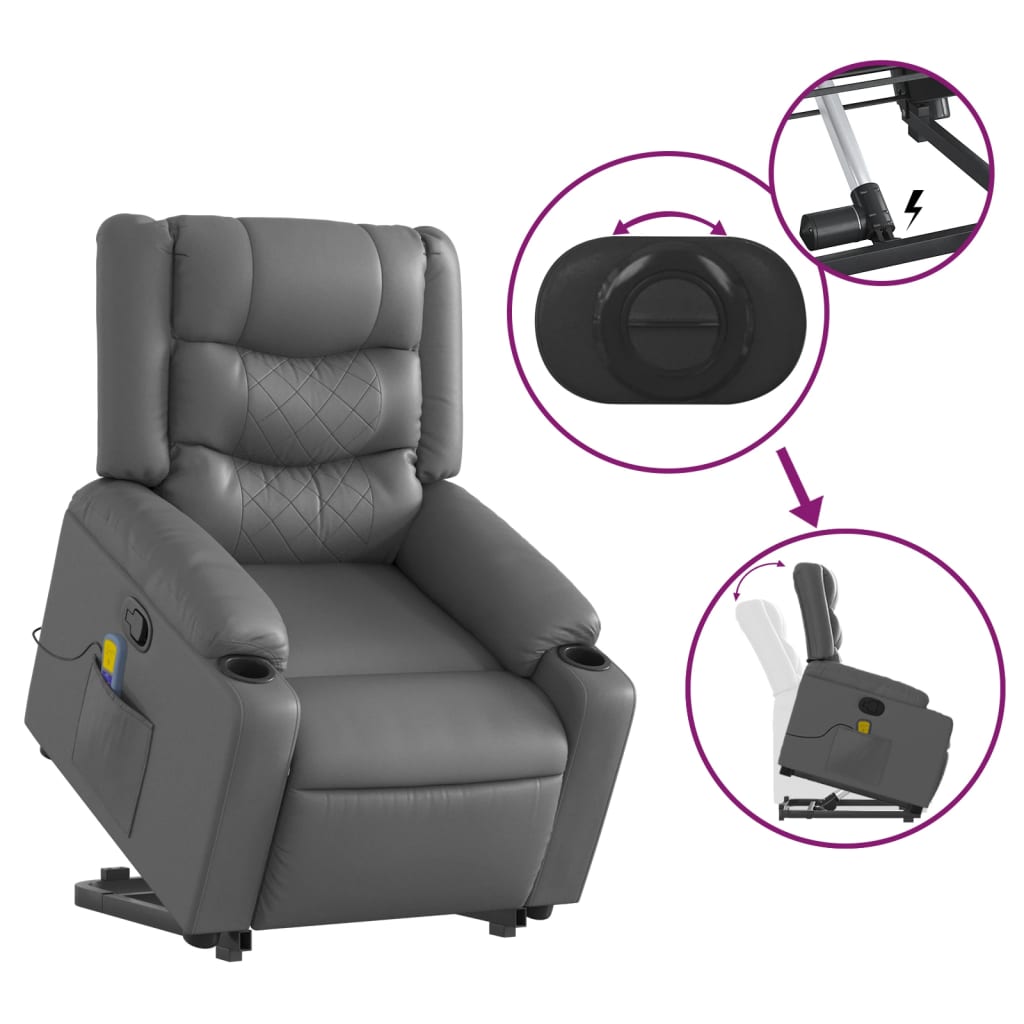 vidaXL Sillón reclinable de masaje de pie cuero artificial gris