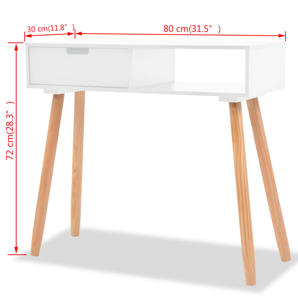 vidaXL Mesa consola de madera maciza de pino blanca 80x30x72 cm