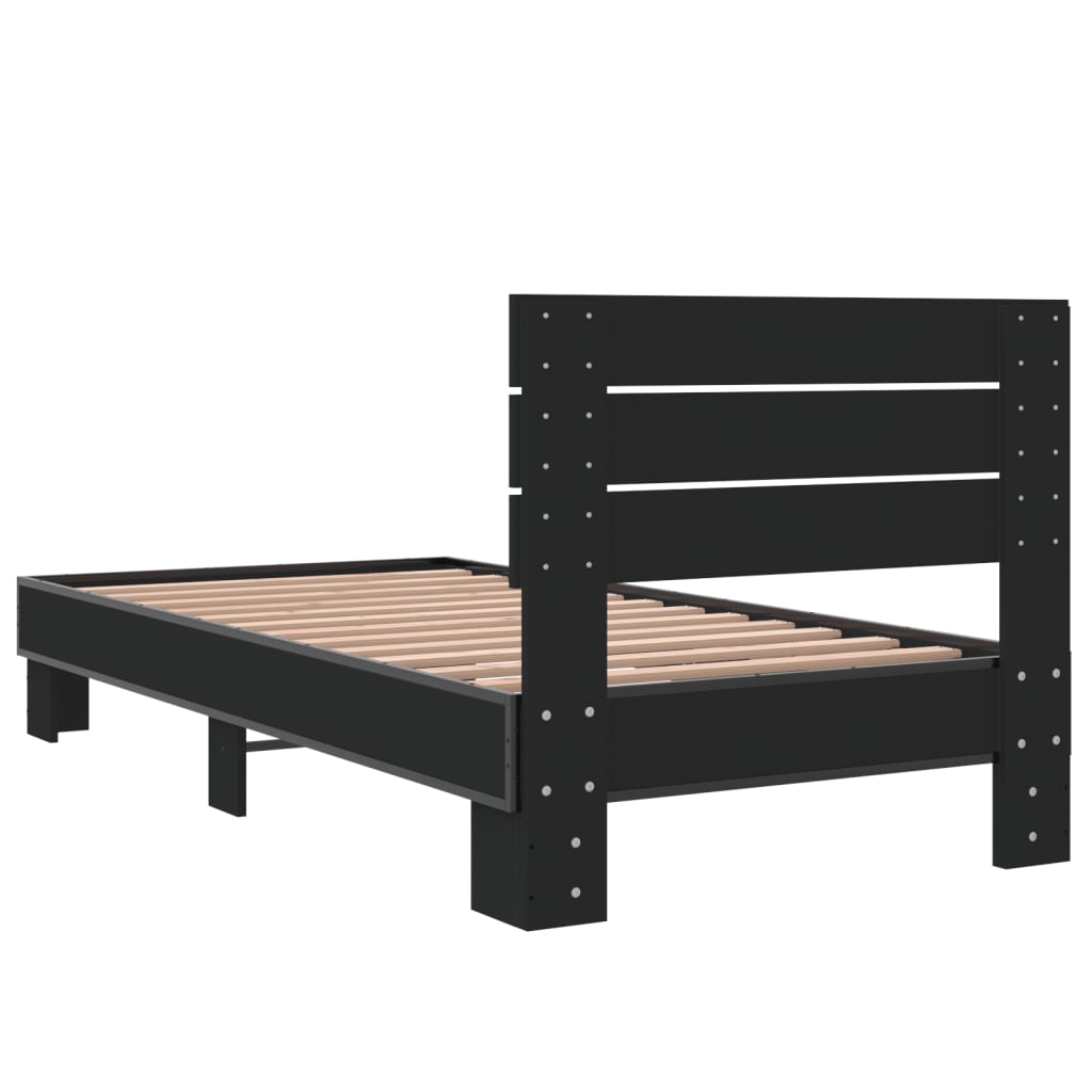 vidaXL Estructura de cama madera de ingeniería y metal negra 75x190 cm