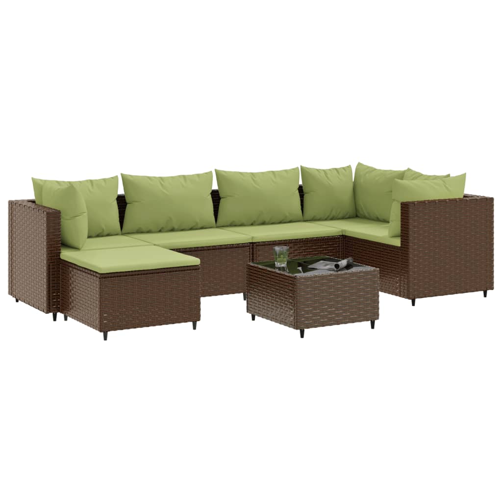 vidaXL Set muebles de jardín 7 piezas y cojines ratán sintético marrón