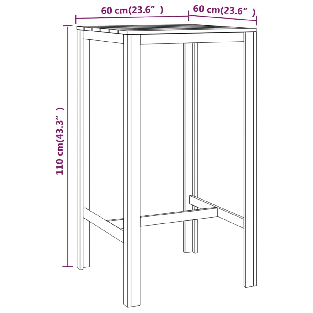 vidaXL Mesa de bar madera de pino impregnada 60x60x110 cm