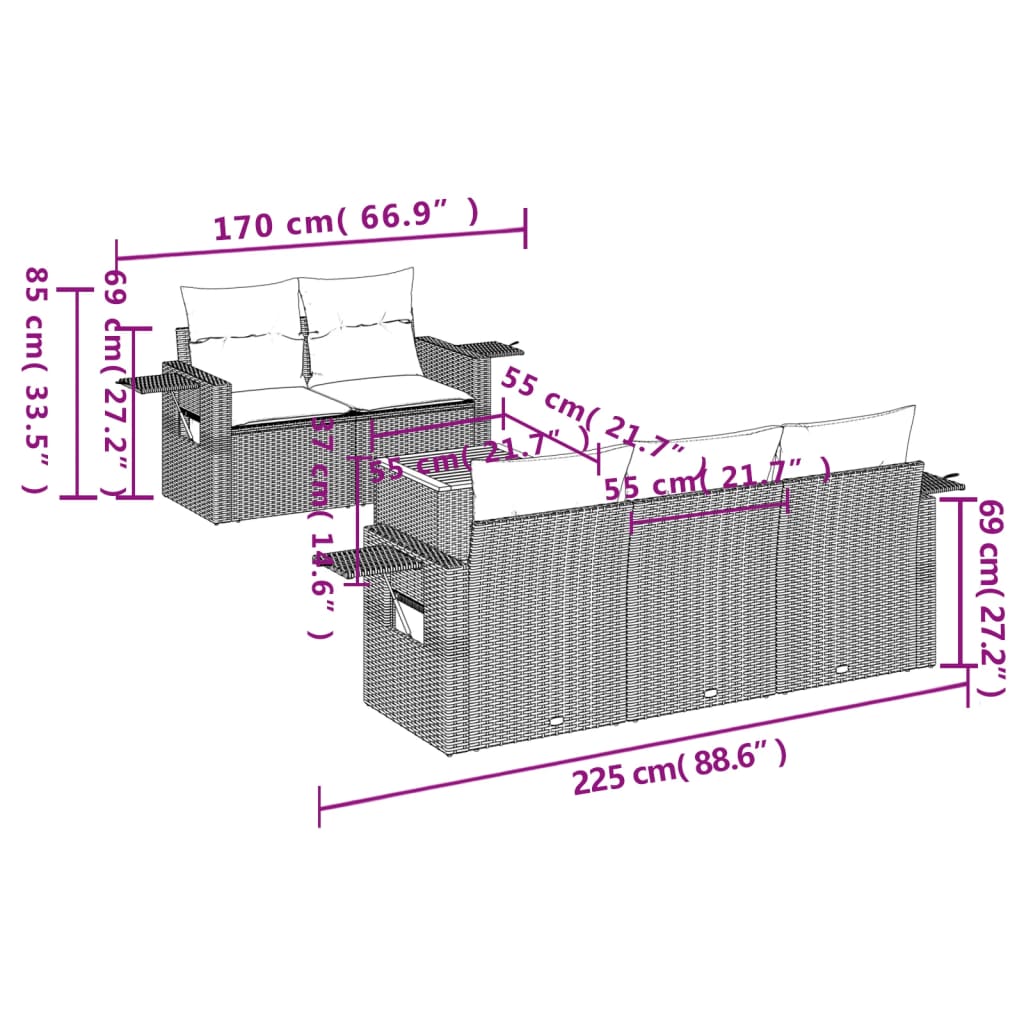 vidaXL Set de muebles de jardín 6 pzas y cojines ratán sintético gris