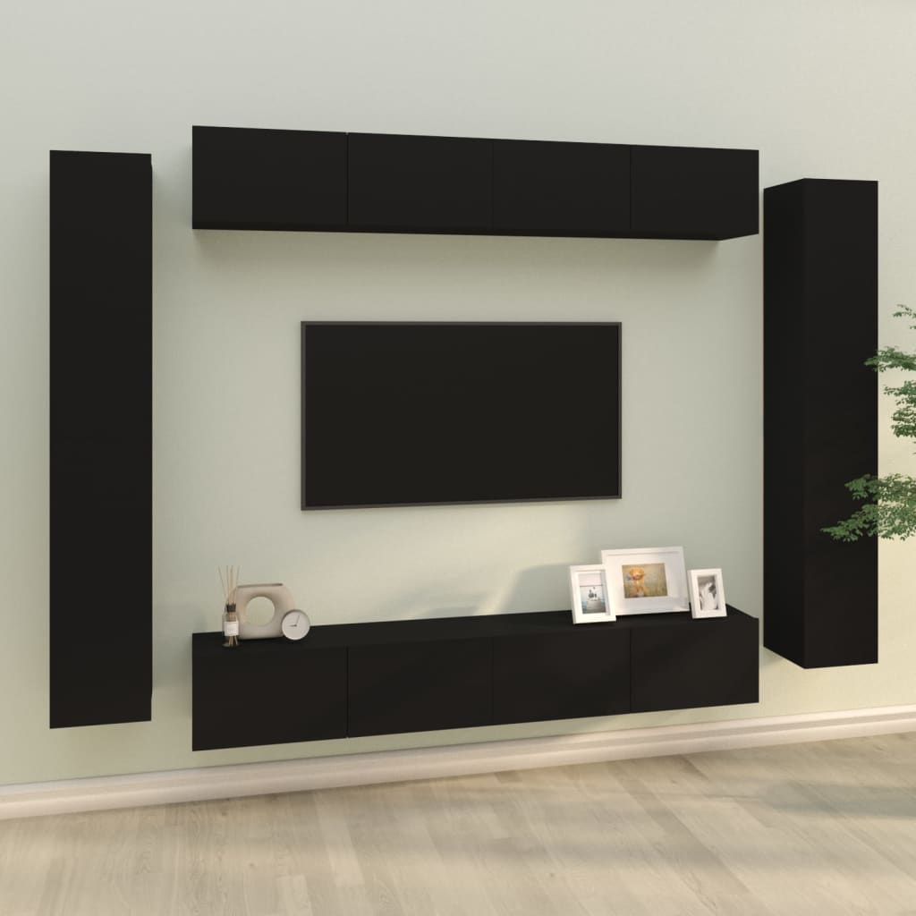 vidaXL Set de muebles para TV 8 piezas madera contrachapada negro