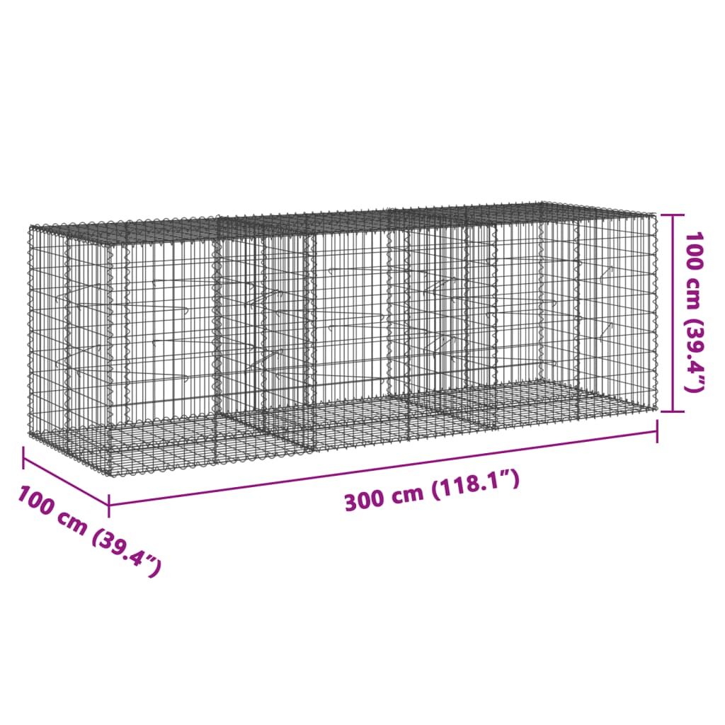 vidaXL Cesta de gaviones con cubierta hierro galvanizado 300x100x100cm