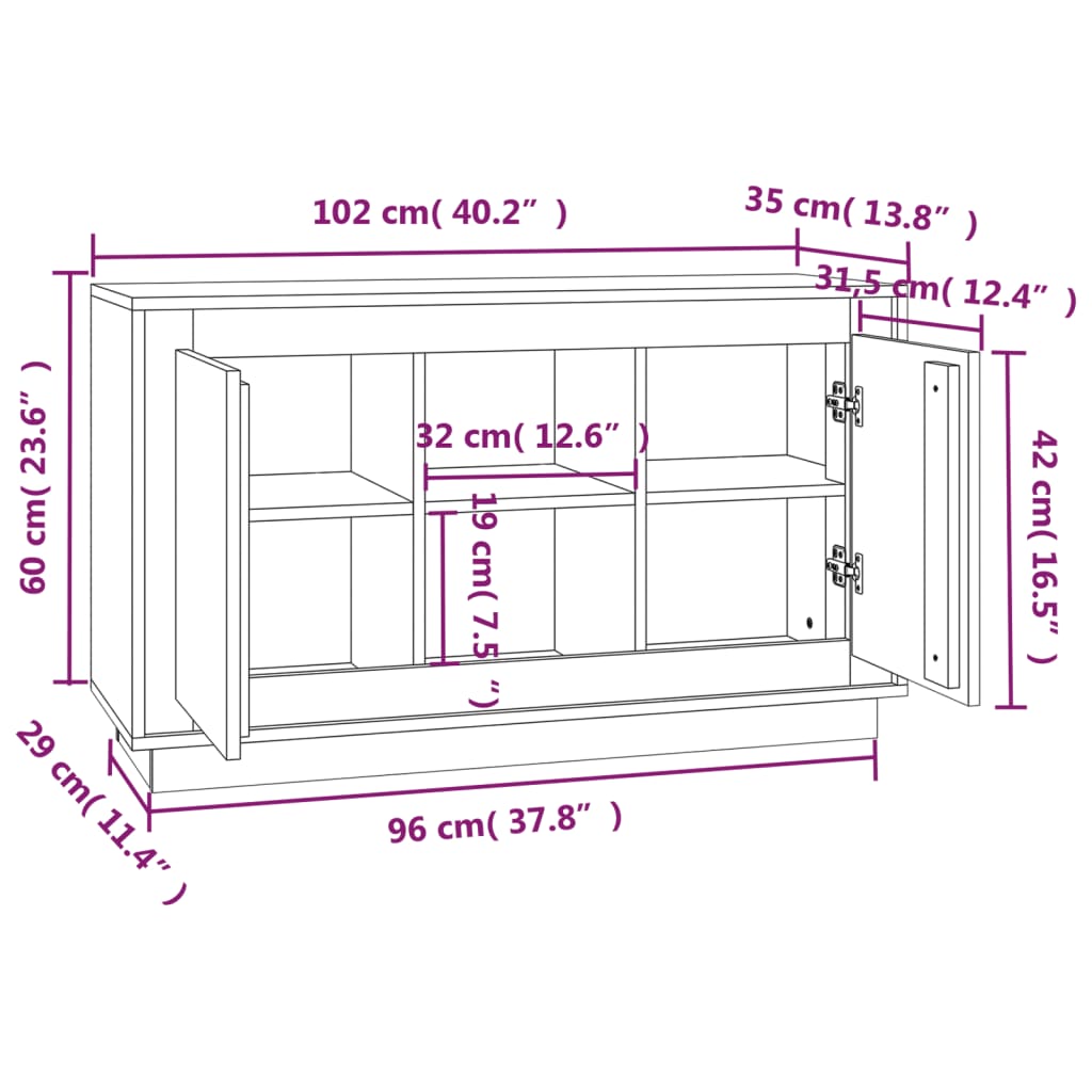 vidaXL Aparador de madera contrachapada gris Sonoma 102x35x60 cm