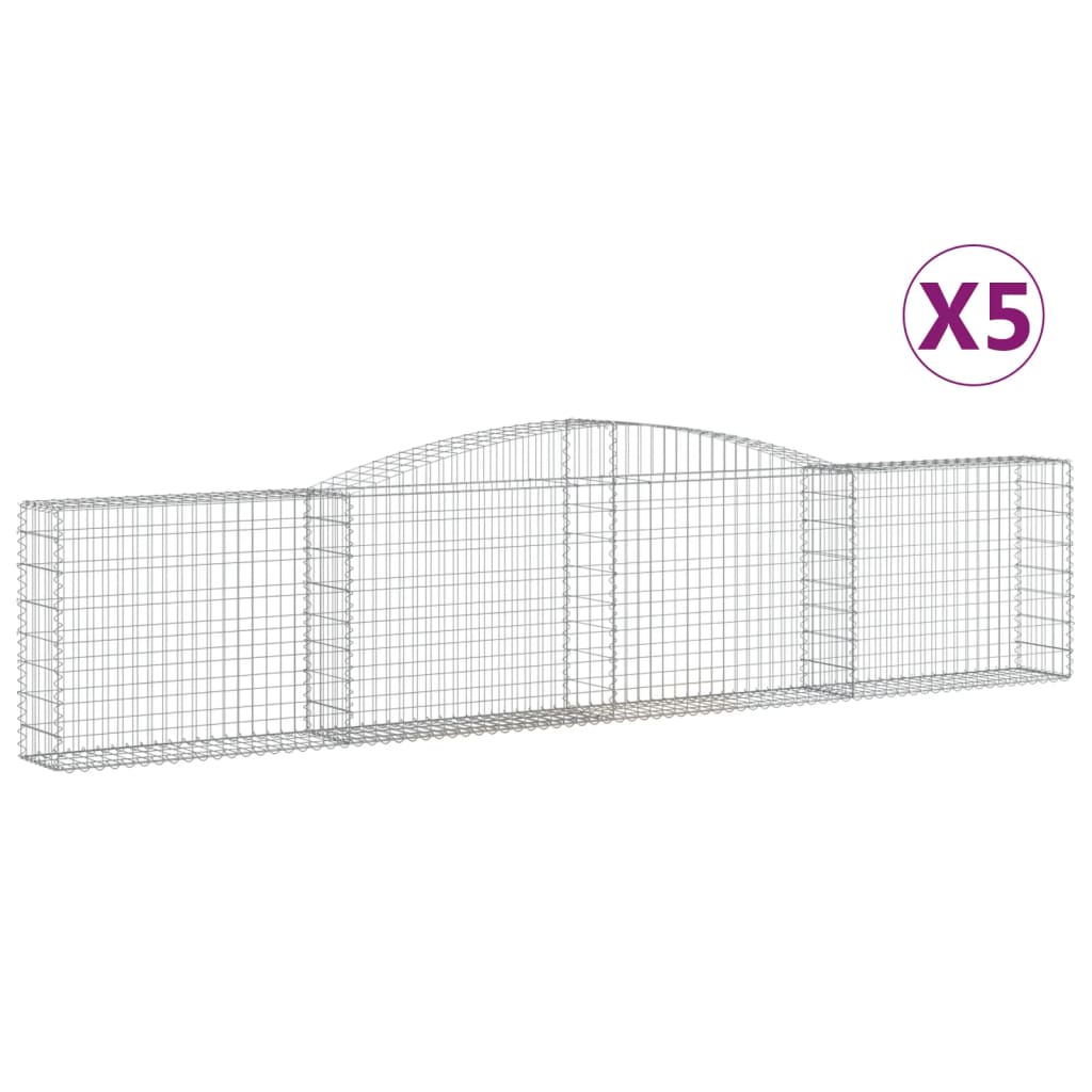 vidaXL Cestas de gaviones 5 uds forma de arco hierro 400x30x80/100 cm