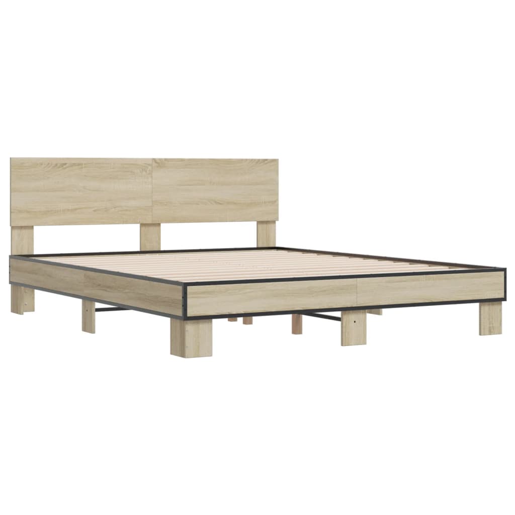 vidaXL Estructura cama madera ingeniería metal roble Sonoma 160x200 cm