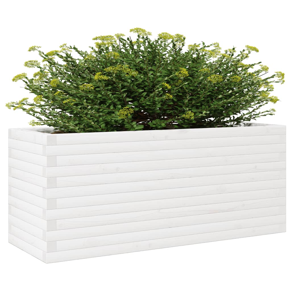 vidaXL Jardinera de madera maciza de pino blanca 110x40x46 cm