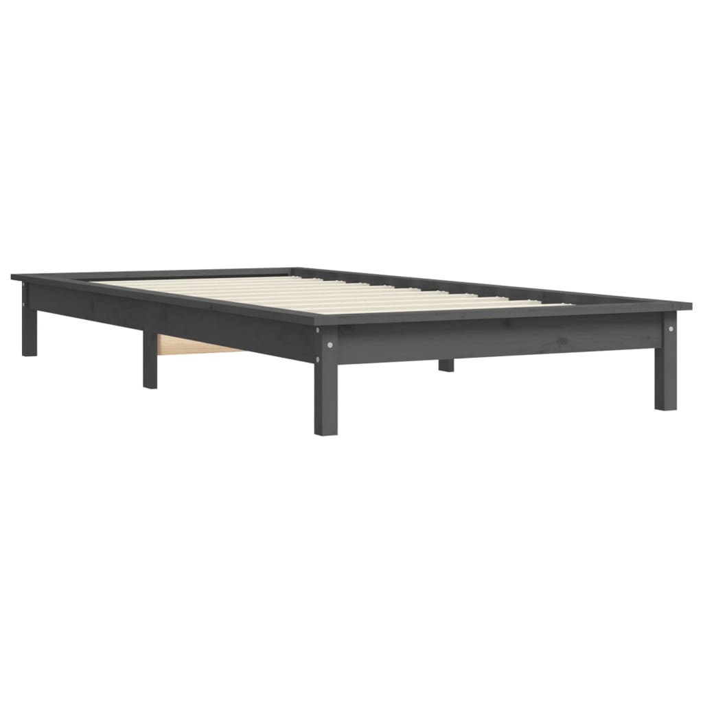 vidaXL Estructura de cama madera maciza de pino gris 90x190 cm