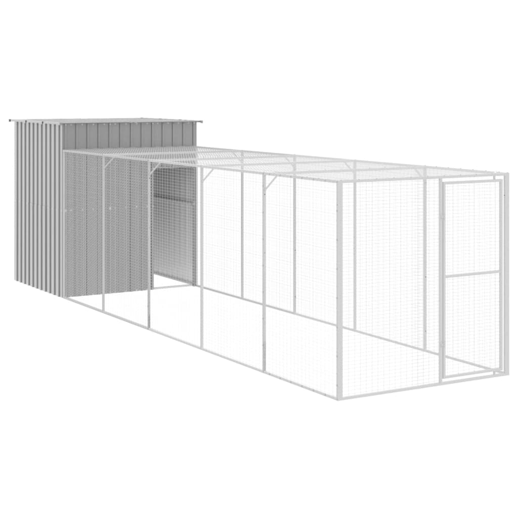 vidaXL Gallinero con corral acero galvanizado gris claro 165x659x181cm