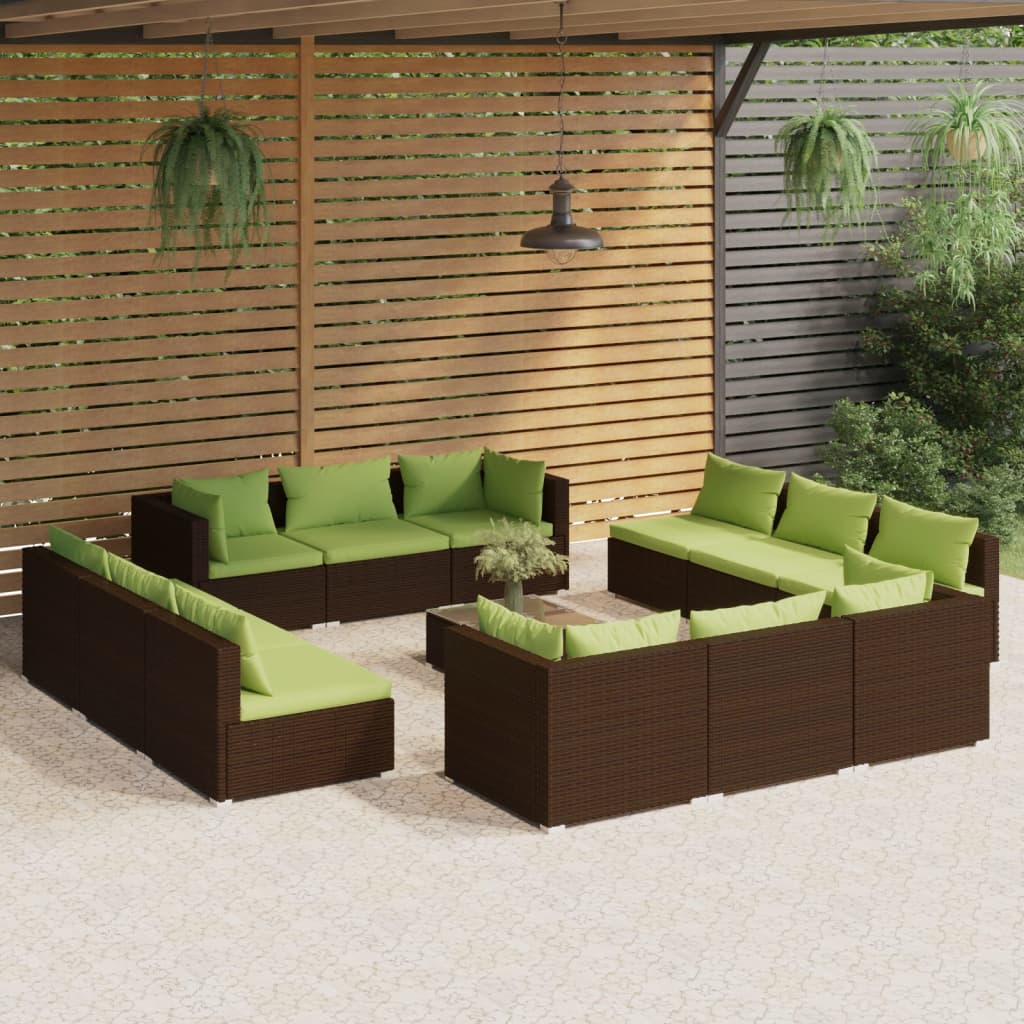 vidaXL Set muebles de jardín 13 pzas y cojines ratán sintético marrón