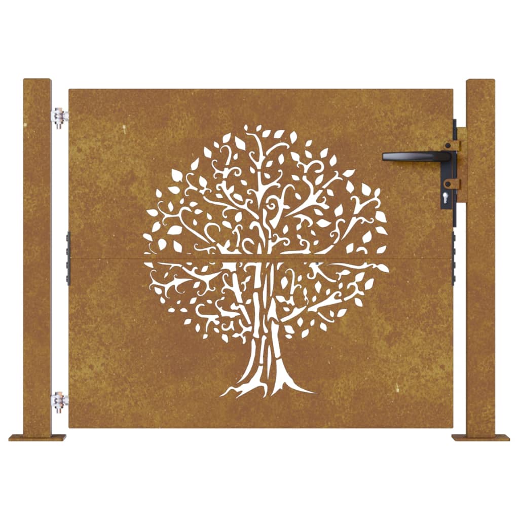 vidaXL Puerta de jardín acero corten diseño árbol 105x105 cm