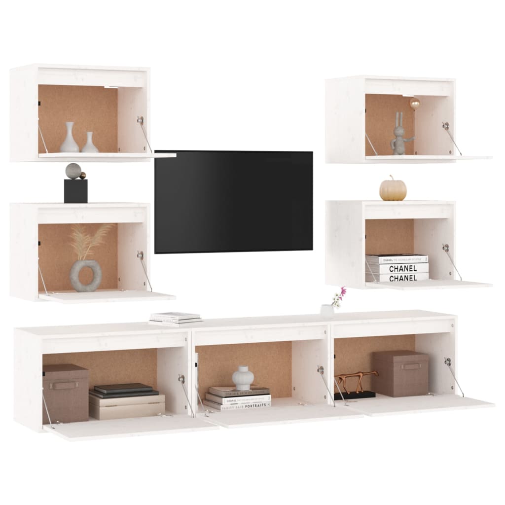 vidaXL Muebles para TV 7 piezas madera maciza de pino blanco