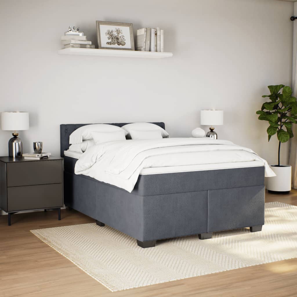 vidaXL Cama box spring con colchón terciopelo gris oscuro 140x200 cm