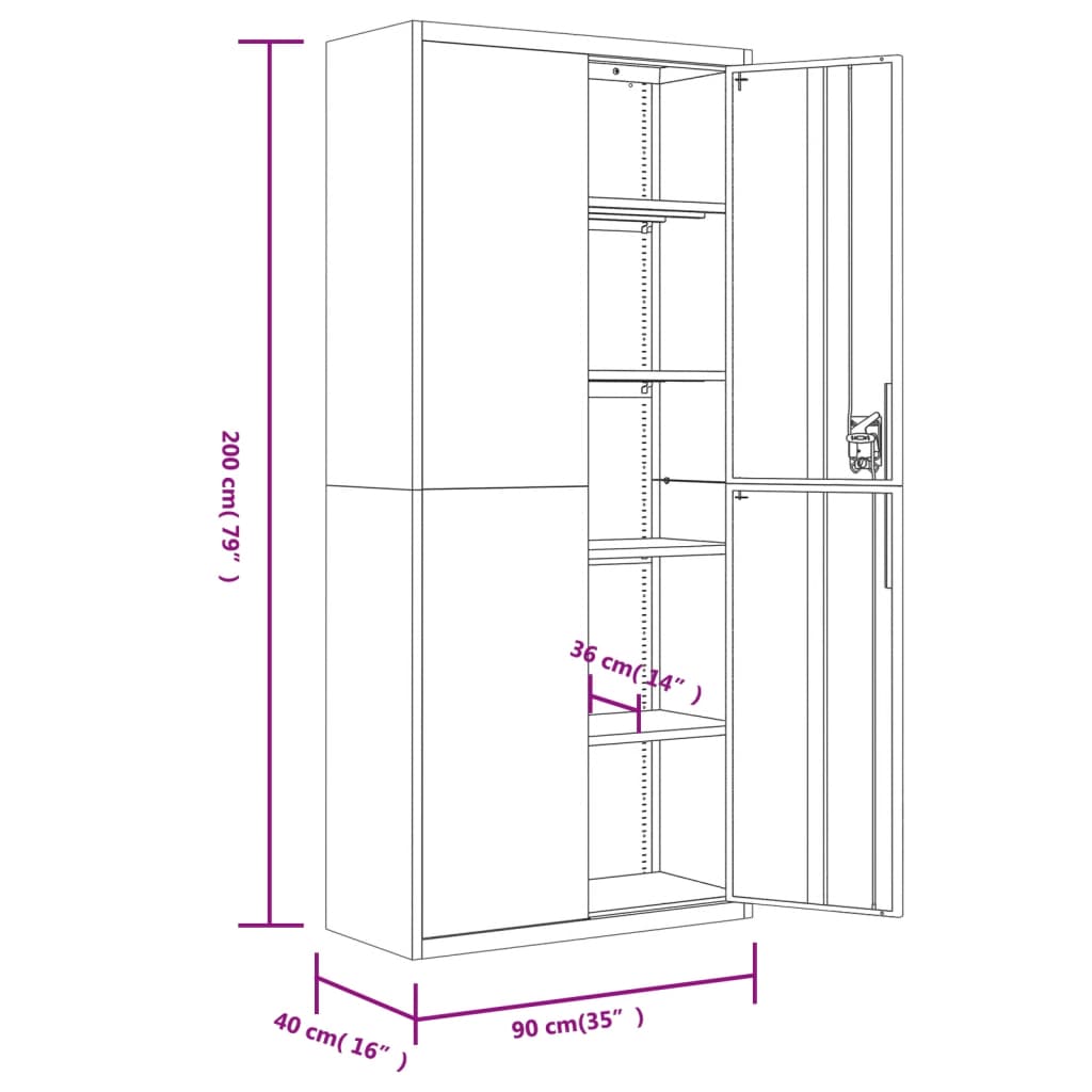 vidaXL Armario archivador de acero gris claro 90x40x240 cm