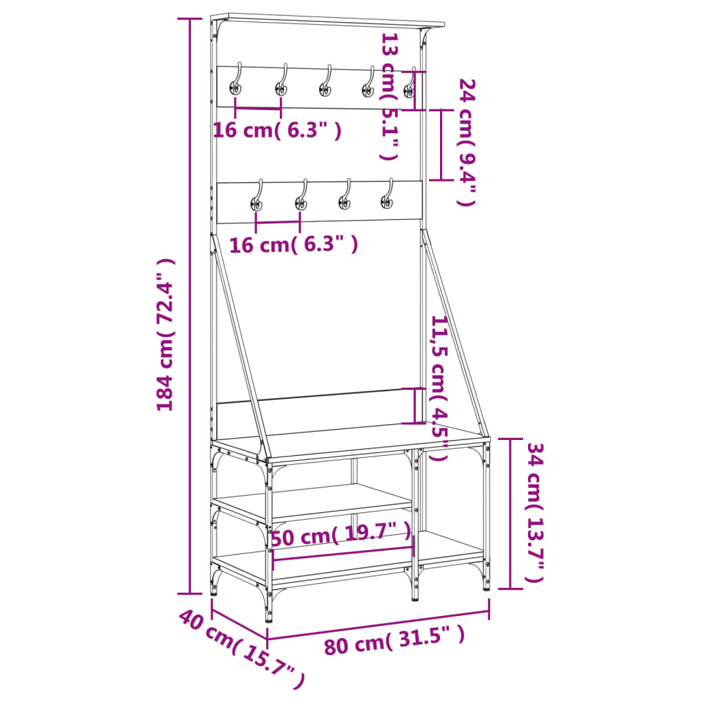 vidaXL Perchero con zapatero roble Sonoma 80x40x184 cm